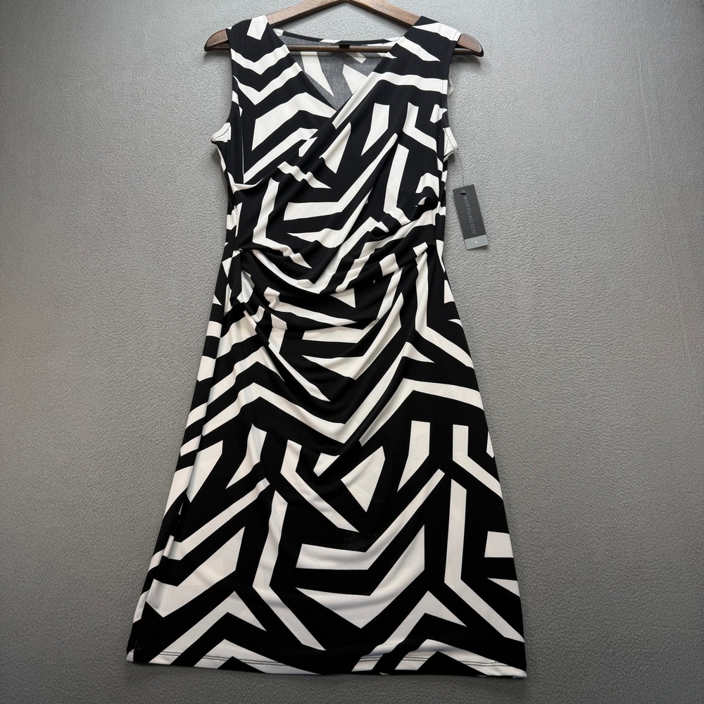 Worthington Sheath Dress Womens Small Black/White Polyester Spandex Ruched NWT